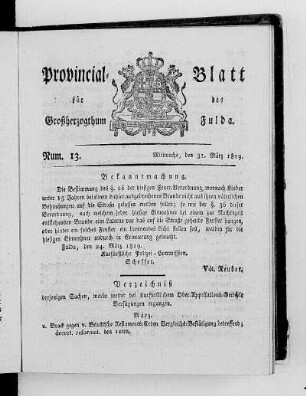 Num. 13, Ausgabe vom 31. März 1819