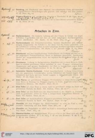 Arbeiten in Zinn (Nr.44-62)