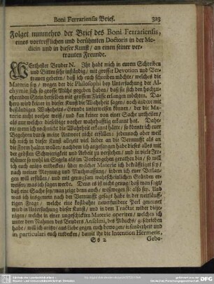Folget nunmehro der Brief des Boni Ferrariensis, ...