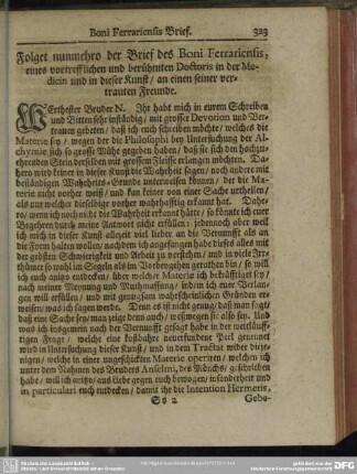 Folget nunmehro der Brief des Boni Ferrariensis, ...