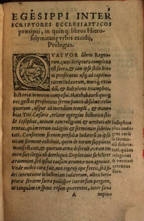Hegesippi Scriptoris Gravissimi De Bello Ivdaico, Et Vrbis Hierosolymitanae excidio : libri quinqu[e]