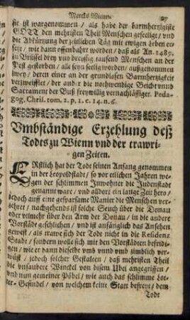 Umbständige Erzehlung deß Todts zu Wienn und der trawrigen Zeiten.