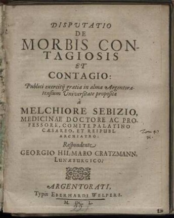 Disputatio De Morbis Contagiosis Et Contagio