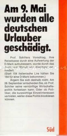 Wahlpropaganda der SPD zu den Bundestagswahlen 1969 mit Polemik gegen die Finanzpolitik der CDU