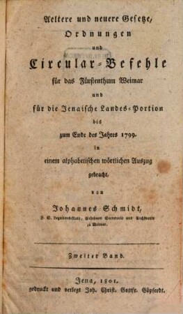 Aeltere und neuere Gesetze, Ordnungen und Circular-Befehle für das Fürstenthum Weimar und für die Jenaische Landes-Portion, 2. Bis zum Ende des Jahres 1799
