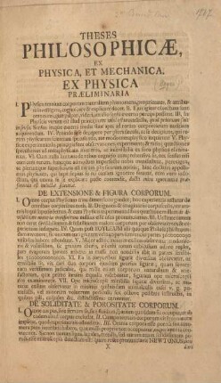 Theses philosophicæ, ex physica, et mechanica.