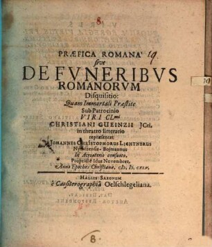 Praefica Romana, sive de funeribus Romanorum disquisitio