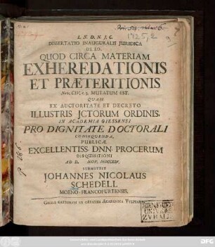 Dissertatio Inauguralis Juridica De Eo, Quod Circa Materiam Exheredationis Et Præteritionis Nov. CXV. c. 3. Mutatum Est