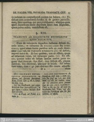 §. XIII. Transitus Ad Sequestrum Necessarium Quod Definitur