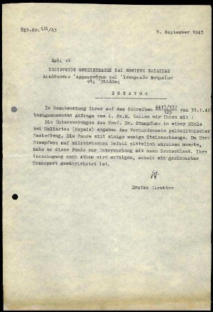 W. Wrede an griech. Bildungsministerium