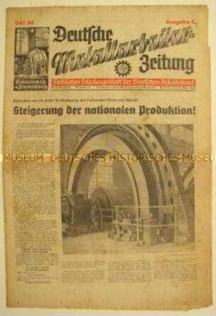 Monatszeitung der DAF für die Metallindustrie "Deutsche Metallarbeiter-Zeitung"