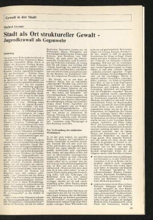 Stadt als Ort struktureller Gewalt - Jugendkrawall als Gegenwehr