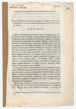 Sur la distribution des grands végétaux le long des côtes de la Scandinavie et sur le versant septentrional de la Grimsel en Suisse.