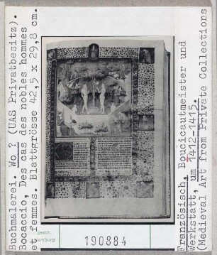 Boucicautmeister: Bocaccio, Des cas des nobles hommes et femmes: Adam und Eva im Paradies. USA, Privatsammlung