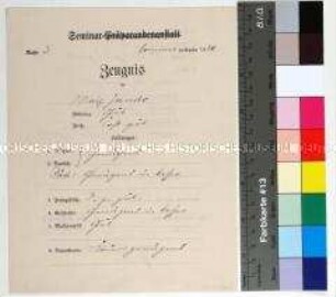 Zeugnis der Seminar-Präbandenanstalt für den Postschaffnersohn Max Jando für das Sommerhalbjahr 1920