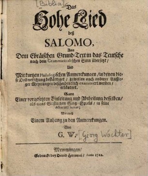 Das Hohe Lied dess Salomo