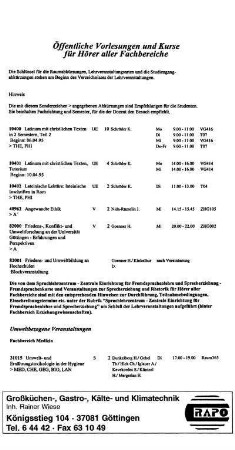 Öffentliche Vorlesungen und Kurse für Hörer aller Fachbereiche