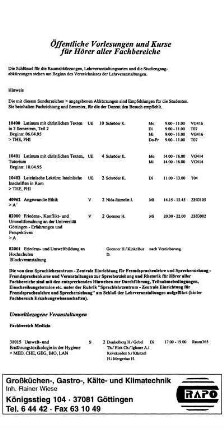 Öffentliche Vorlesungen und Kurse für Hörer aller Fachbereiche