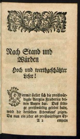 Nach Stand und Würden Hoch und werthgeschätzter Leser!