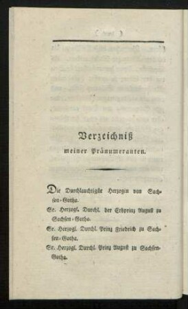 Verzeichniß meiner Pränumeranten
