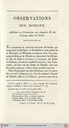 Observations sur Dodone