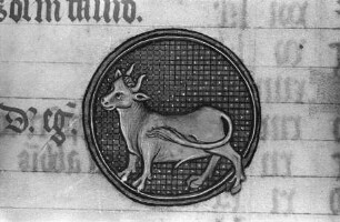 Missale des Simon Renoul — Ausschnitt: Tierkreiszeichen Stier, Folio 2verso