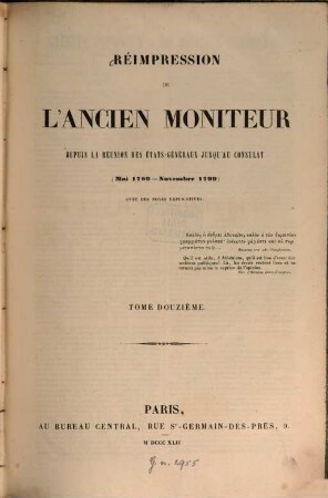 Réimpression de l'Ancien Moniteur : depuis la réunion des états-généraux jusqu'au consulat ; (Mai 1789 - Novembre 1799), 12