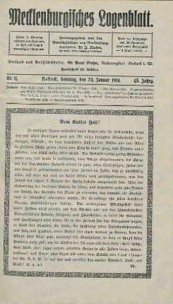 Nr. 11. Rostock, Sonntag, den 24. Januar 1914. [i.e. 1915]