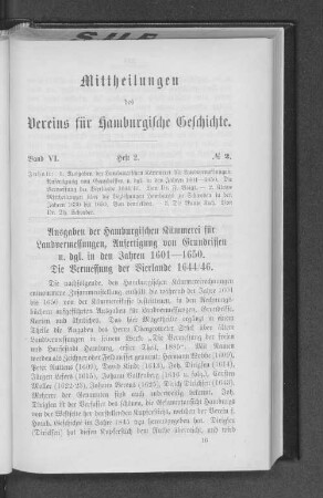 Ausgaben der Hamburgischen Kämmerei für Landvermessungen, Anfertigung von Grundrissen u. dgl. in den Jahren 1601--1650. Die Vermessung der Vierlande 1644/46.