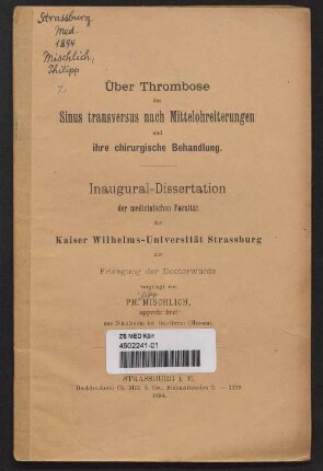 Über Thrombose des Sinus transversus nach Mittelohreiterungen und ihre chirurgische Behandlung