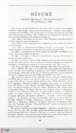 Résumé „Sovietish Heimland“ („Soviet Homeland“) No. 2, February 1990