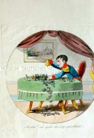 Karikatur auf die Niederlage Napoleons in der Völkerschlacht