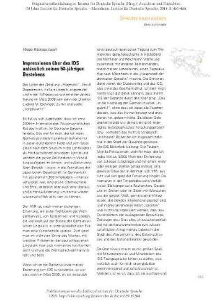 Impressionen über das IDS anlässlich seines 50-jährigen Bestehens