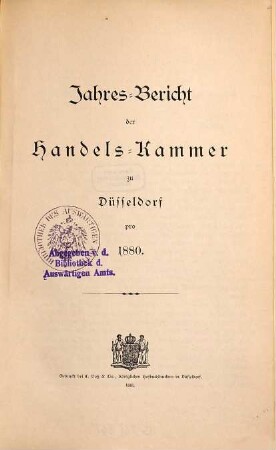 Jahres-Bericht der Handels-Kammer zu Düsseldorf. 1880 (1881)