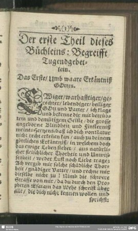 Der erste Theil dieses Büchleins: Begreifft Tugendgebetlein