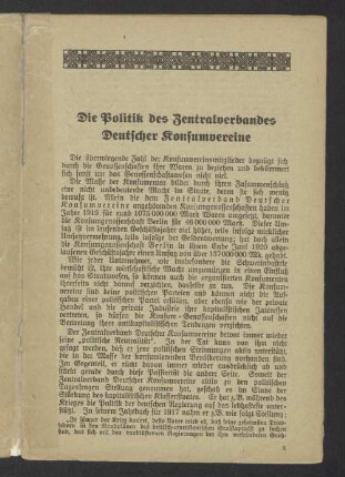 Die Politik des Zentralverbandes Deutscher Konsumvereine