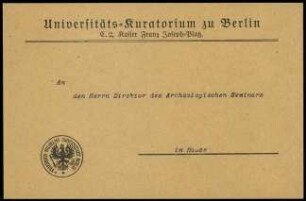 Umschlag 2. Universitäts-Kuratorium Berlin an Noack