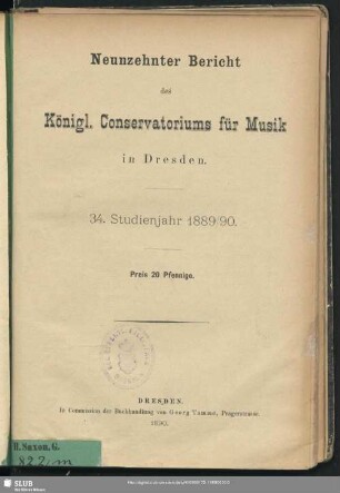 19=34.1889/90: Bericht des Königl. Conservatoriums für Musik zu Dresden : ... Studienjahr ...