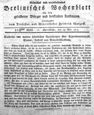 228stes Stueck, Sonnabend, den 15 Mai 1813