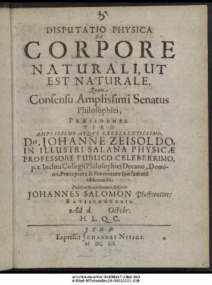 Disputatio Physica De Corpore Naturali, Ut Est Naturale