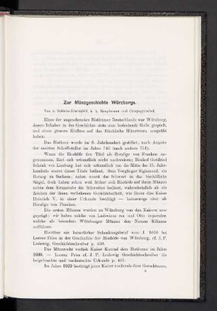 Zur Münzgeschichte Würzburgs