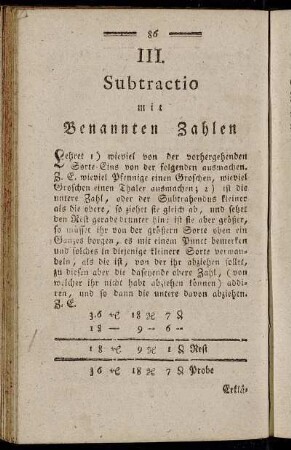III. Subtractio mit Benannten Zahlen