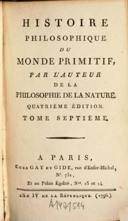 Histoire Philosophique Du Monde Primitif, 7