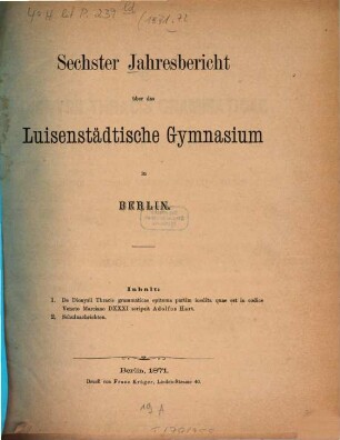 Jahresbericht über das Schuljahr .... 6. 1870/71