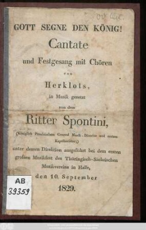 Gott segne den König! : Cantate und Festgesang mit Chören