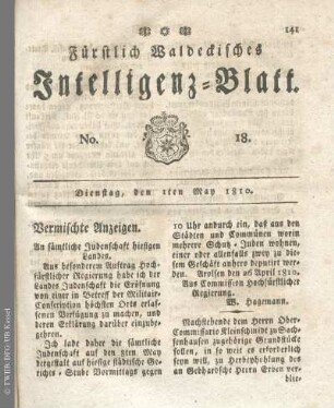 No. 18, Dienstag, den 1ten May 1810