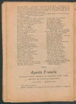 Agente Franela : Monólogo cómico, original de Francisco París Vales, creación de Florencio Parravicini