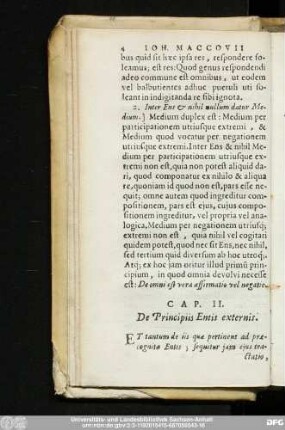 Cap. II. De Principiis Entis externis.
