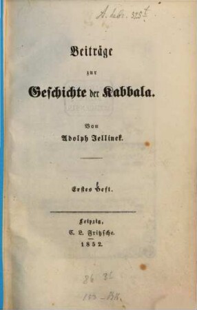 Beiträge zur Geschichte der Kabbala. 1