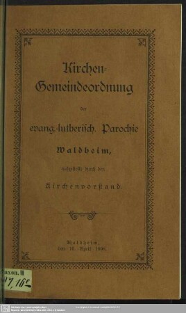 Kirchengemeindeordnung der evangelisch-lutherischen Parochie Waldheim